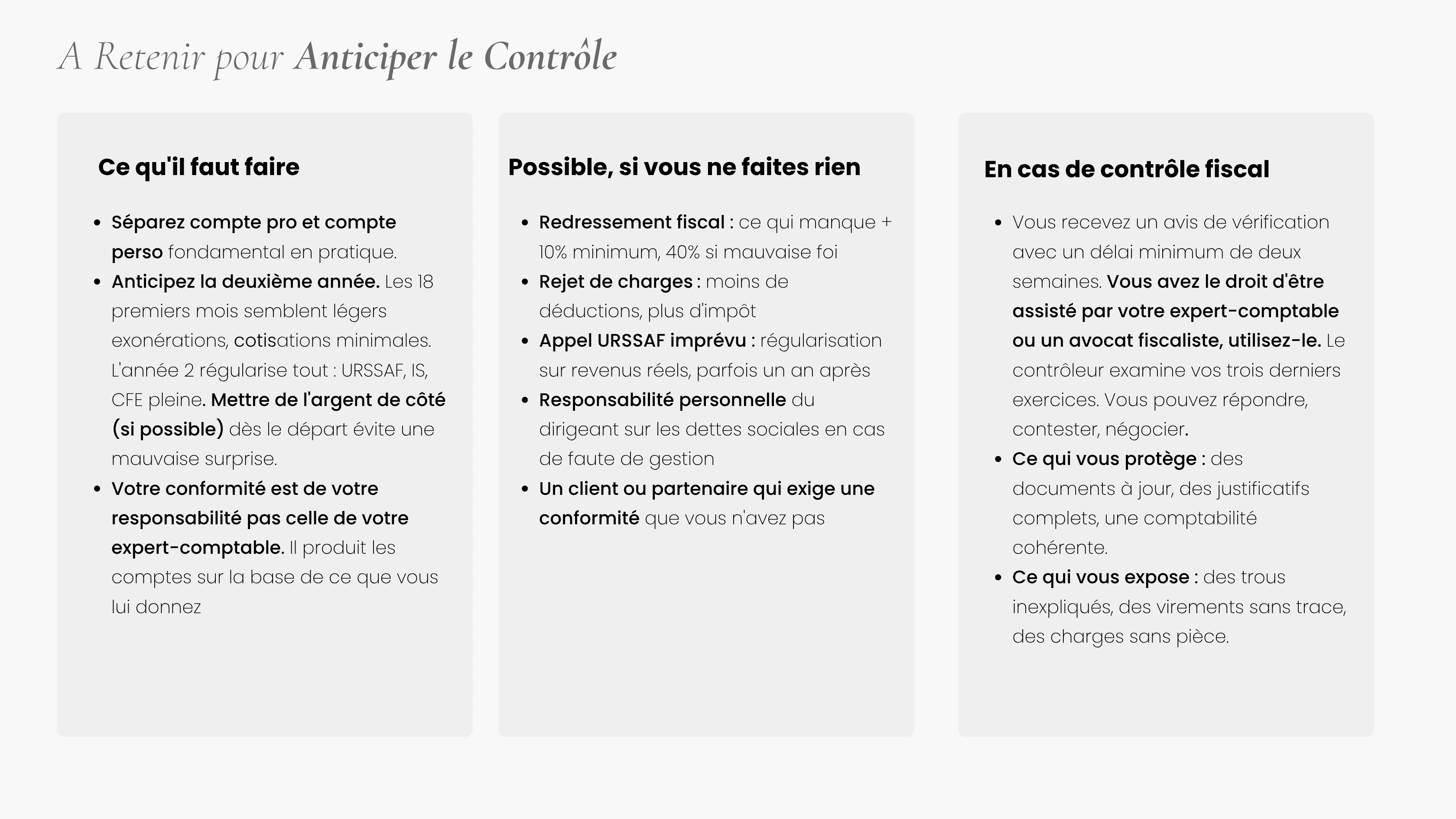 Maîtriser les obligations et les finances de son entreprise
